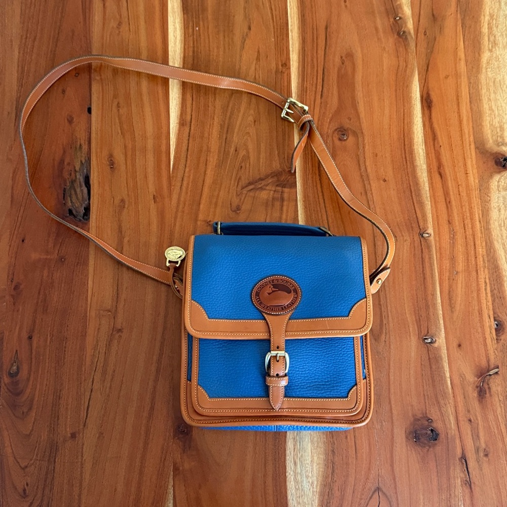 Vintage Dooney & Bourke AWL Carrier Satchel Blue/British Tan Crossbody + Strap - Picture 6 of 13